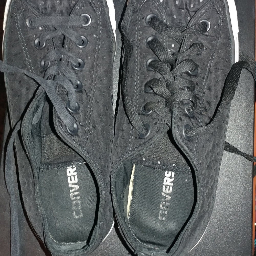 Converse black and black polka dot shoes size 9